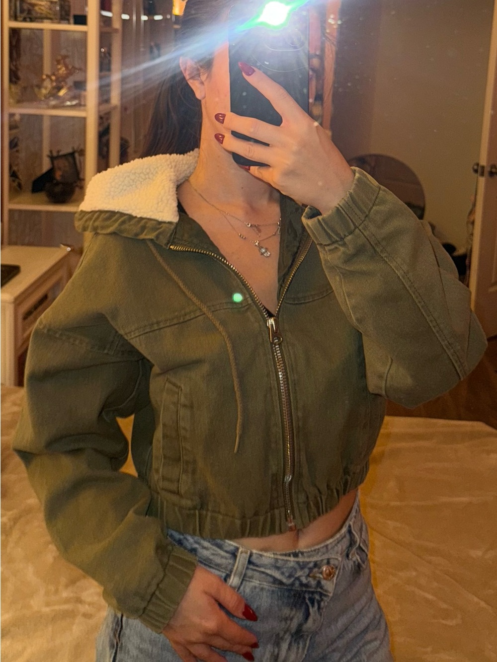 PacSun Olive Green Sherpa Hooded Utility Jacket